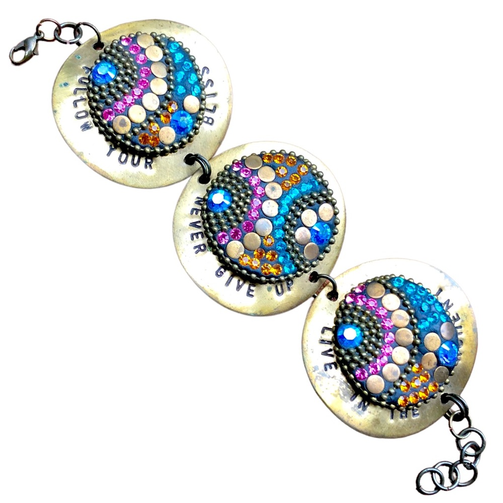 Bracelet with Positive Affirmations - Rhinestones on Brass, Lobster Claw Clasp